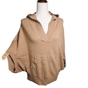 Prana Tan Lightweight Knit Hoodie Sweater with Dolman Half Sleeve Small